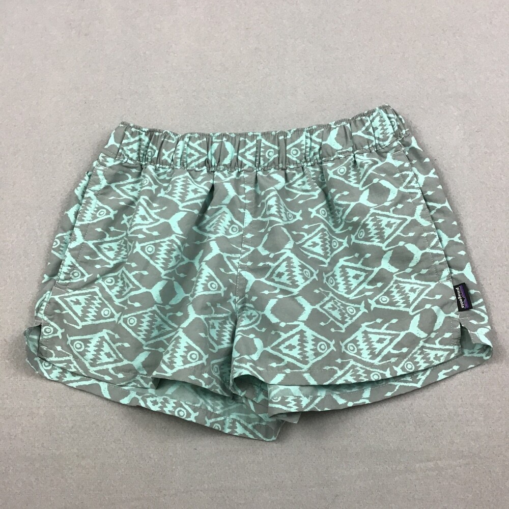 Patagonia Shorts Women Extra Small Green Geometric Pockets Hiking XS